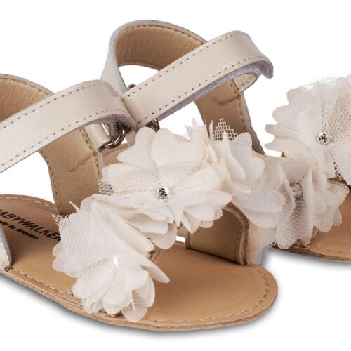 Πέδιλο με Chiffon Λουλούδια Εκρού
