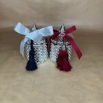 Ασημί φοντανιέρα γούρι με μπλε φούντα