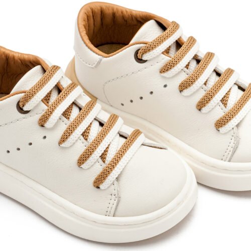 Δετό Sneaker με Δίχρωμο Κορδόνι Λευκό Μπεζ