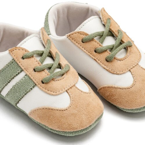 Δερμάτινο Sneakers Λευκό Μπεζ Μέντα