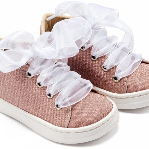 Sneaker απο Ύφασμα και Δέσιμο Κορδέλα Ροζ