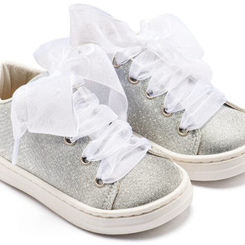 Sneaker απο Ύφασμα και Δέσιμο Κορδέλα Ασημί